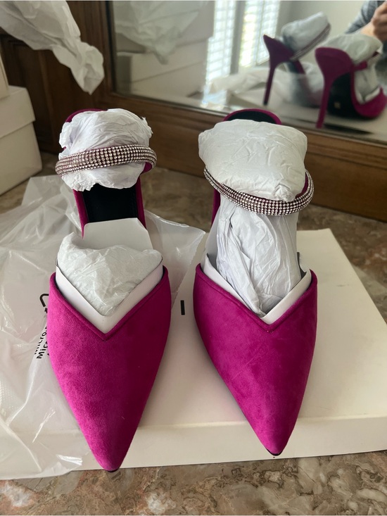 Reiss Shoes - Reiss Fuchsia Pointed Toe Crystal Ankle-Strap Heel